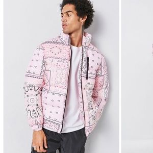 Pink bandana puffer coat!